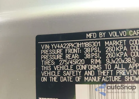 2017 Volvo Xc90 T6 Momentum из США, поврежденный, VIN YV4A22PK3H1186301